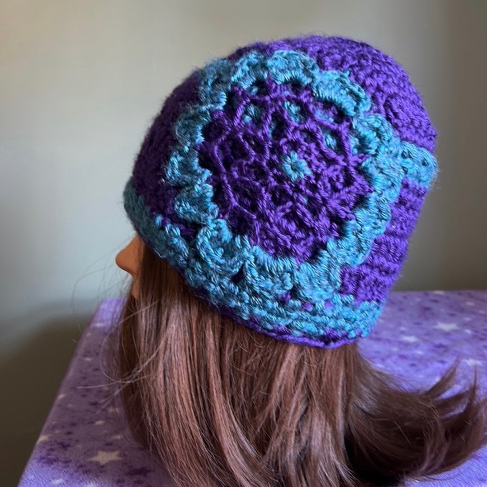 Elegant crochet satin beanie medium new